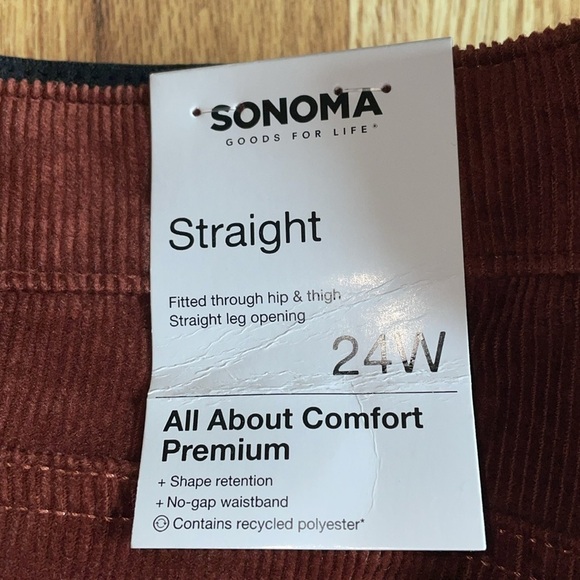 NWT Sonoma Straight corduroy Straight Leg Pants.  Size 24W. - Picture 2 of 8